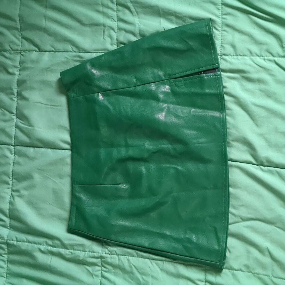 Green pleather mini skirt